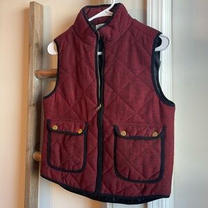 Red and black herringbone vest with gold hardware